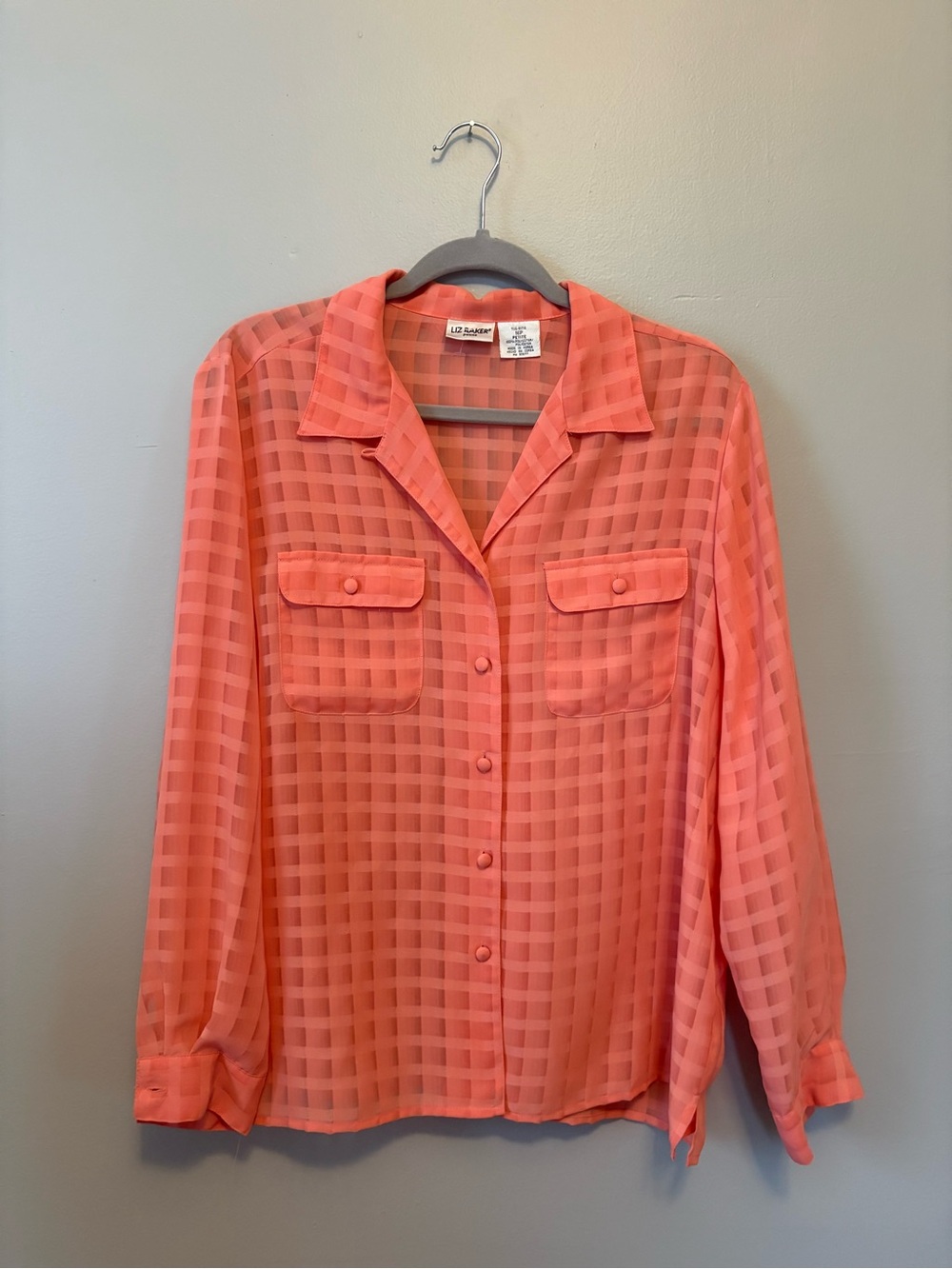 Liz Claiborne Coral Check Button-Front Shirt